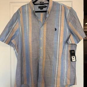 U.S. Polo Assn. Men's Casual Striped Shirt - Blue and Tan